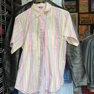 Vintage Pastel Striped Button Down Tee